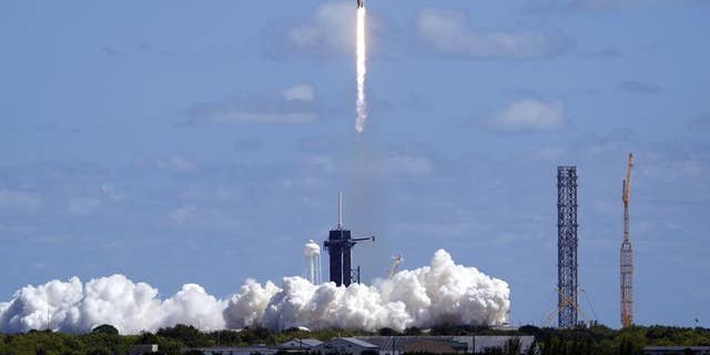 A SpaceX Falcon 9 rocket carrying a Crew Dragon capsule lifts off from Pad 39A at the Kennedy Space Center in Cape Canaveral, Fla., Wednesday, Oct. 5, 2022 for a mission to the International Space Station.